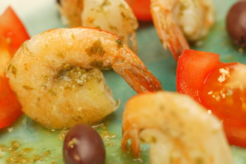 085809.FO.0812.Food4.ls----Greek.shrimp. Marinated shrimp cretan-style. Food shoot in the studio on August 12,2004.