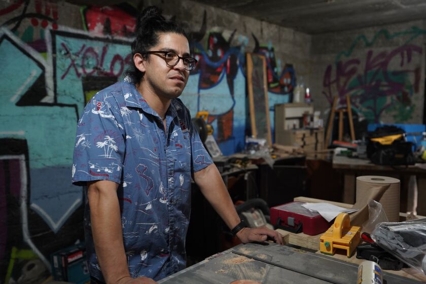 TIJUANA, BAJA CALIFORNIA - OCTOBER 29: Mario Rodriguez 34, expat living in Tijuana will be casting his vote in the 2020 US election. He speaks about politics from his woodshop in his basement at Colonia Neidhart on Thursday, Oct. 29, 2020 in Tijuana, Baja California. (Alejandro Tamayo / The San Diego Union-Tribune)