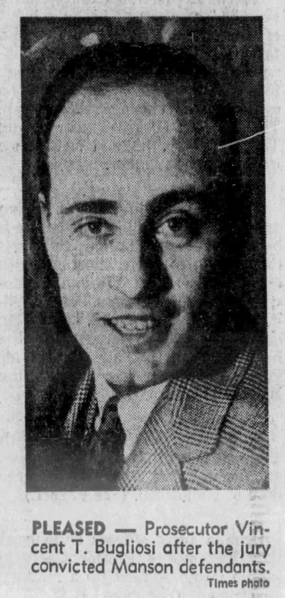 Prosecutor Vincent T. Bugliosi after the jury convicted Manson defendants.