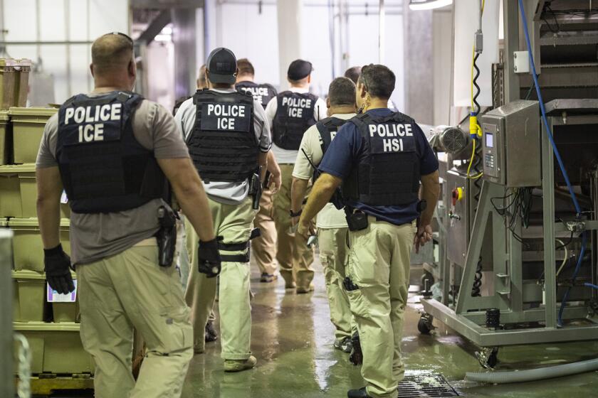 This image released by the US Immigration and Customs Enforcement (ICE) shows ICE and Homeland Security Investigations (HSI) officers executing search warrants on August 7, 2019, seizing business records pertaining to the ongoing federal criminal investigation. Officers detained approximately 680 aliens who were unlawfully working at at seven agricultural processing plants across Mississippi. - US officials said that some 680 undocumented migrants were detained in a major series of raids on August 7, at food processing plants in the southeastern state of Mississippi, part of President Donald Trump's announced crackdown on illegal immigration. "Special agents executed administrative and criminal search warrants resulting in the detention of approximately 680 illegal aliens," said Mike Hurst, US Attorney for the Southern District of Mississippi. (Photo by HO / US Immigration and Customs Enforcement / AFP) / RESTRICTED TO EDITORIAL USE - MANDATORY CREDIT "AFP PHOTO / US Immigration and Customs Enforcement" - NO MARKETING NO ADVERTISING CAMPAIGNS - DISTRIBUTED AS A SERVICE TO CLIENTSHO/AFP/Getty Images ** OUTS - ELSENT, FPG, CM - OUTS * NM, PH, VA if sourced by CT, LA or MoD **