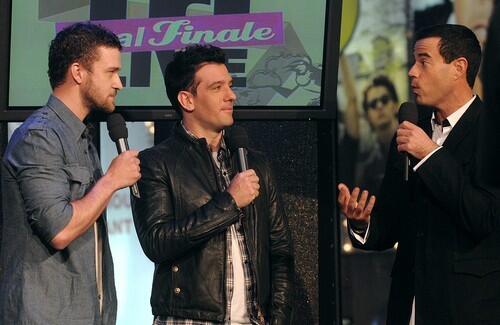 Carson Daly, Justin Timberlake and J.C. Chasez drop by the final episode of MTV's "TRL"