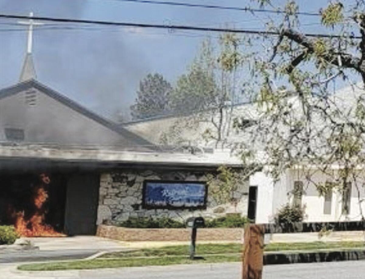 A San Bernardino County church on fire. 