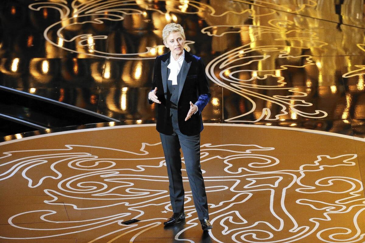 Ellen DeGeneres does her opening monolog during the telecast of the 86th Academy Awards.