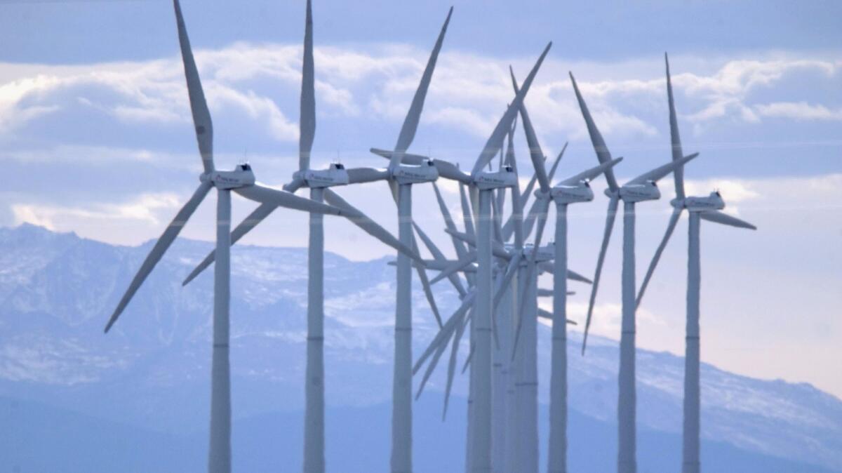 Turbines at a wind energy site in Wyoming in 2002.