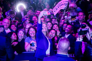 Mikie Sherrill, Democratic gubernatorial candidate for New Jersey, takes a photo with election night supporters.