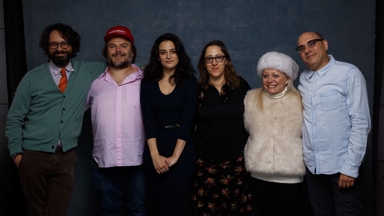 Director Wally Wolodarsky, left, actor Jack Black, actress Jenny Slate, director Maya Forbes, actress Jacki Weaver and actor Willie Garson from the film "The Polka King."
