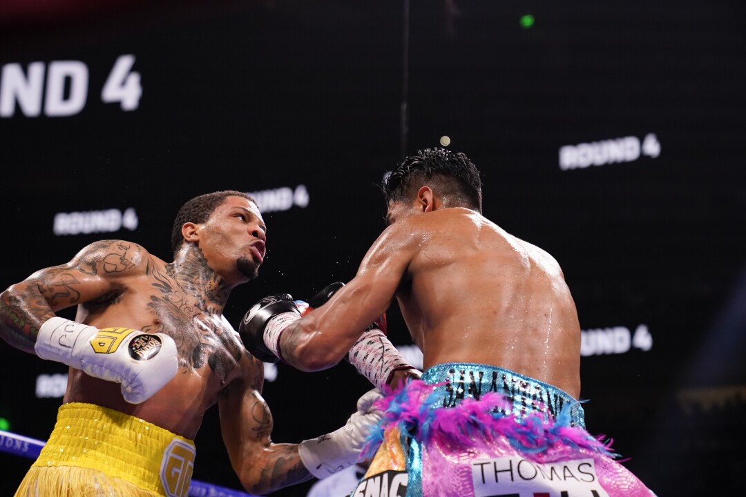 Gervonta Davis lands a punch against Mario Barrios.