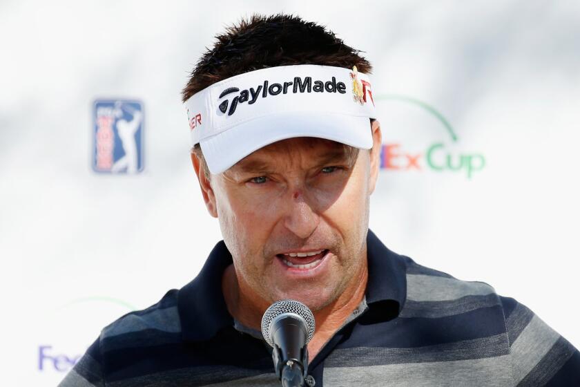 Robert Allenby speaks with reporters during a Jan. 27 practice round prior to the start of the Phoenix Open in Scottsdale, Ariz.