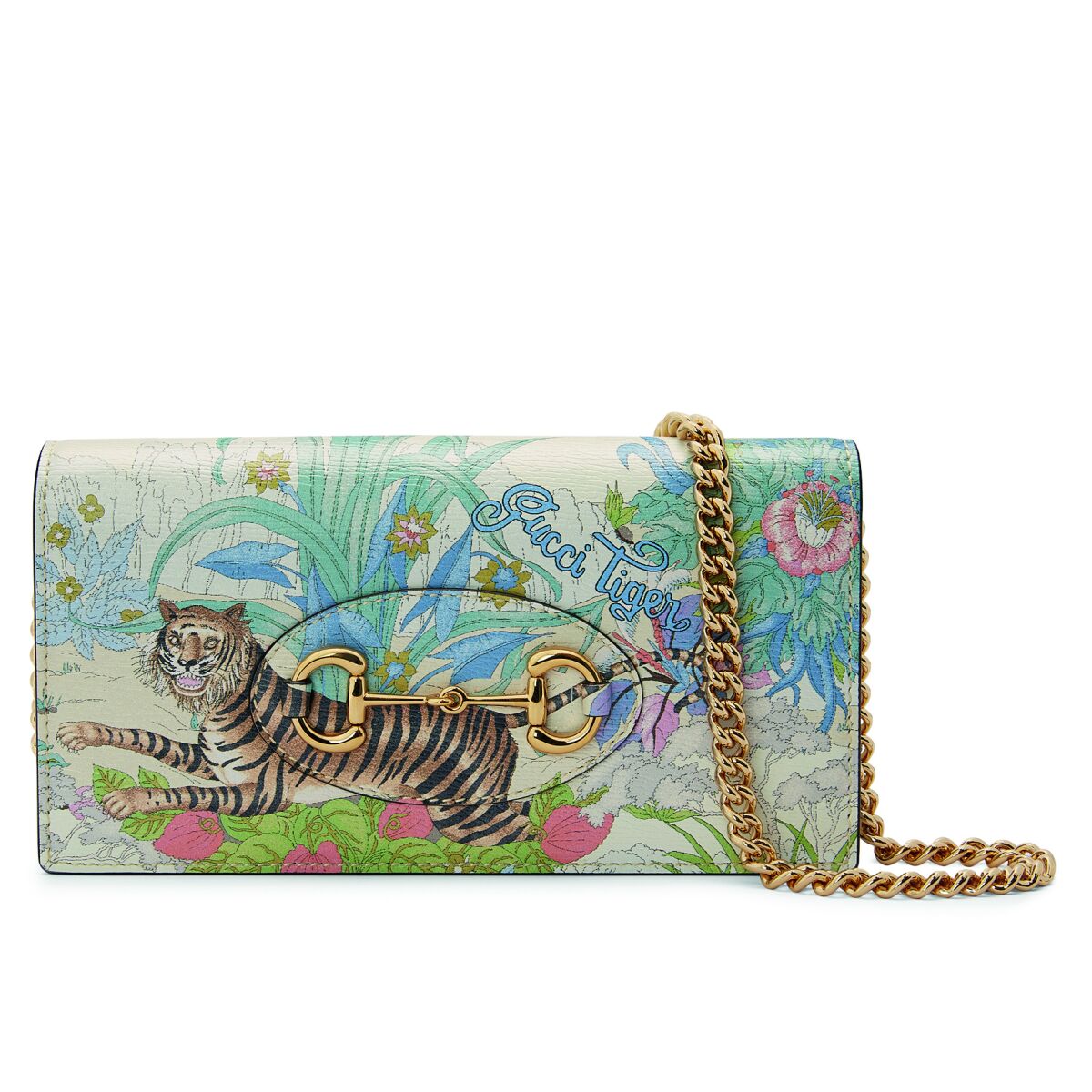 A rectangular wallet with a tiger design  on the front.