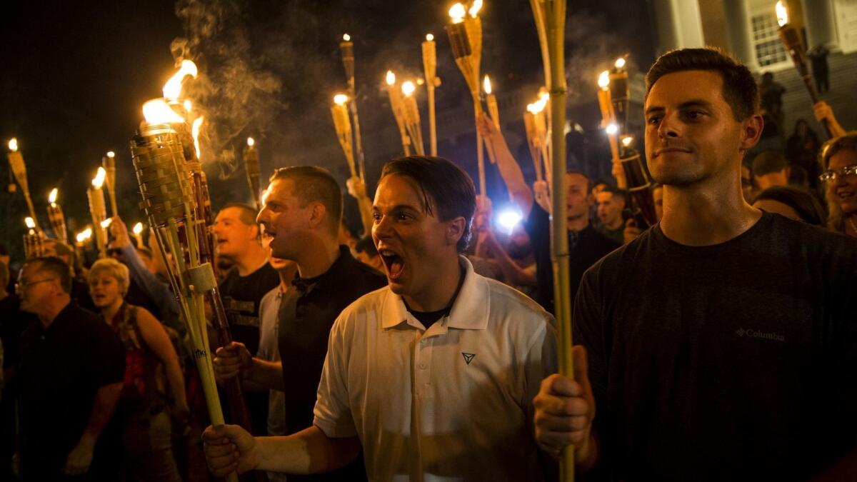 White Supremacists marching in Charlottesville, Aug. 11, 2017.