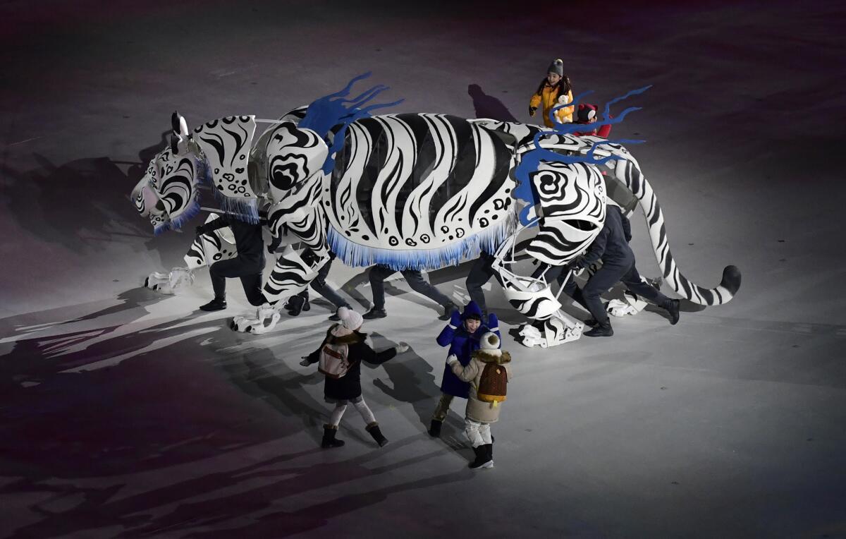 Artists perform during the opening ceremony of the 2018 Pyeongchang Winter Olympics.