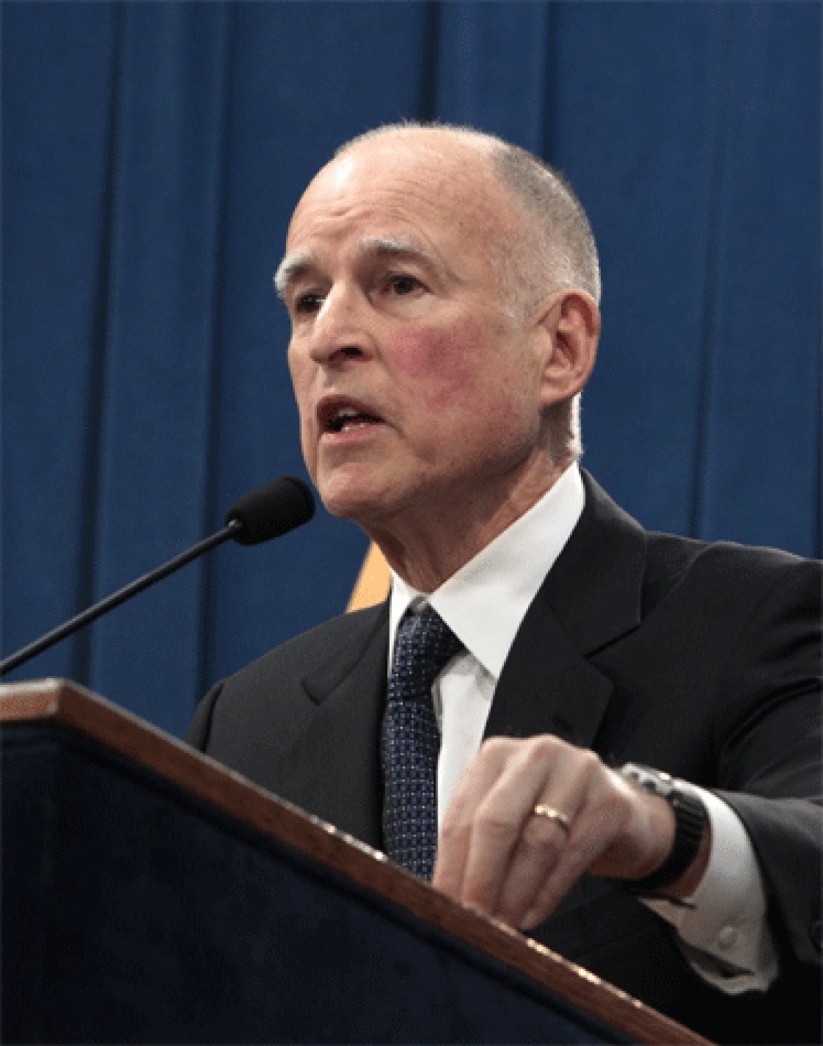 Gov. Jerry Brown gives his State of the State address Thursday. Above: Gov. Brown responds to questions concerning his proposed 2013-14 state budget he unveiled at the Capitol in Sacramento on Jan. 10.