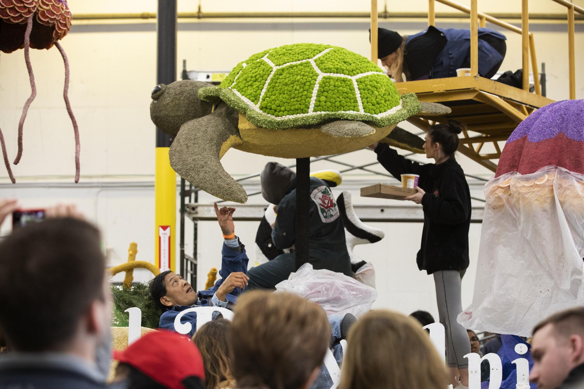 Rose Parade float construction