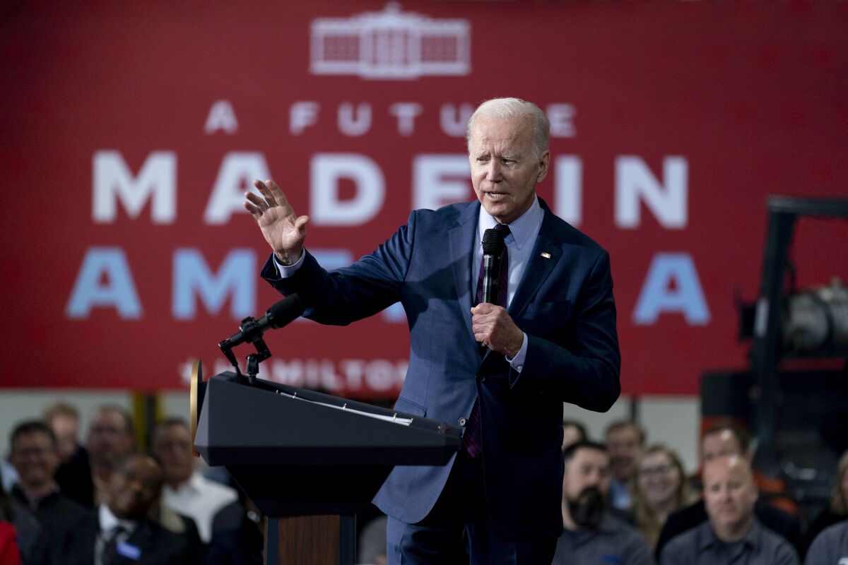 FILE - President Joe Biden speaks at United Performance Metals in Hamilton, Ohio, May 6, 2022. 