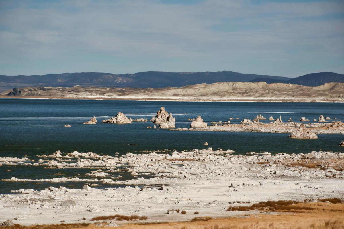 Some of Mono Lake's distinctive tufa towers are seen at the Mono Lake Tufa State Natural Reserve near Highway 395.