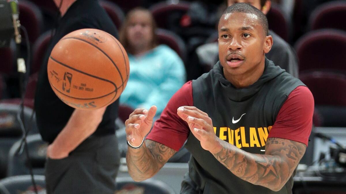 Cavaliers guard Isaiah Thomas performs a shooting drill before a game earlier this week.