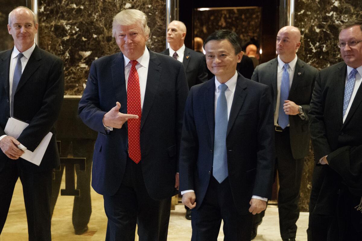President-elect Donald Trump in Trump Tower on Monday with Chinese entrepreneur Jack Ma, who founded Alibaba.Group.