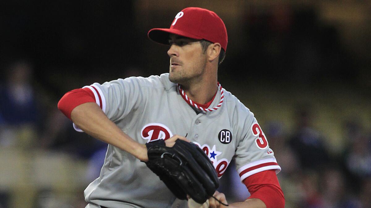 Philadelphia Phillies pitcher Cole Hamels delivers a pitch during a game against the Dodgers on April 23.