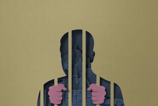 An illustration of a silhouetted man behind bars, with masked men holding guns being depicted within the silhouette.