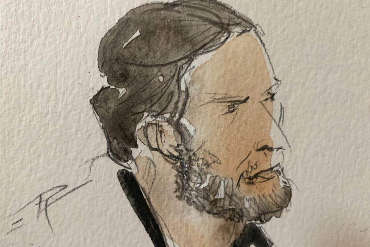 Courtroom sketch of terrorism trial defendant Salah Abdeslam