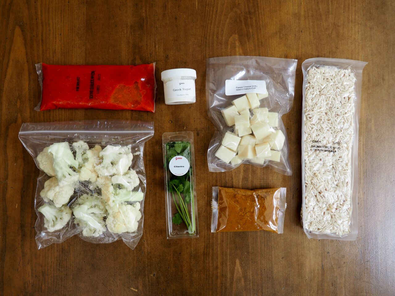 Ingredients for the Gobble paneer and cauliflower tikka masala dish.