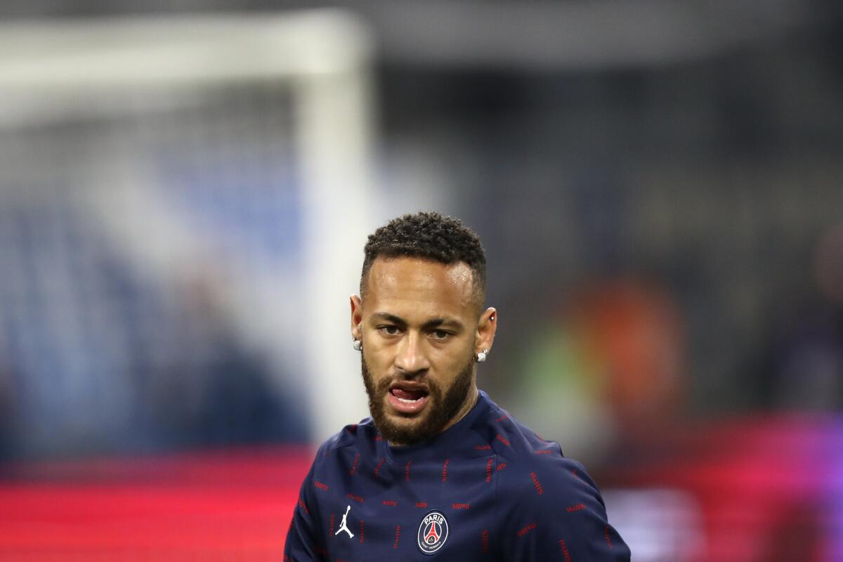 PSG's Neymar warms-up before the French League One soccer  
