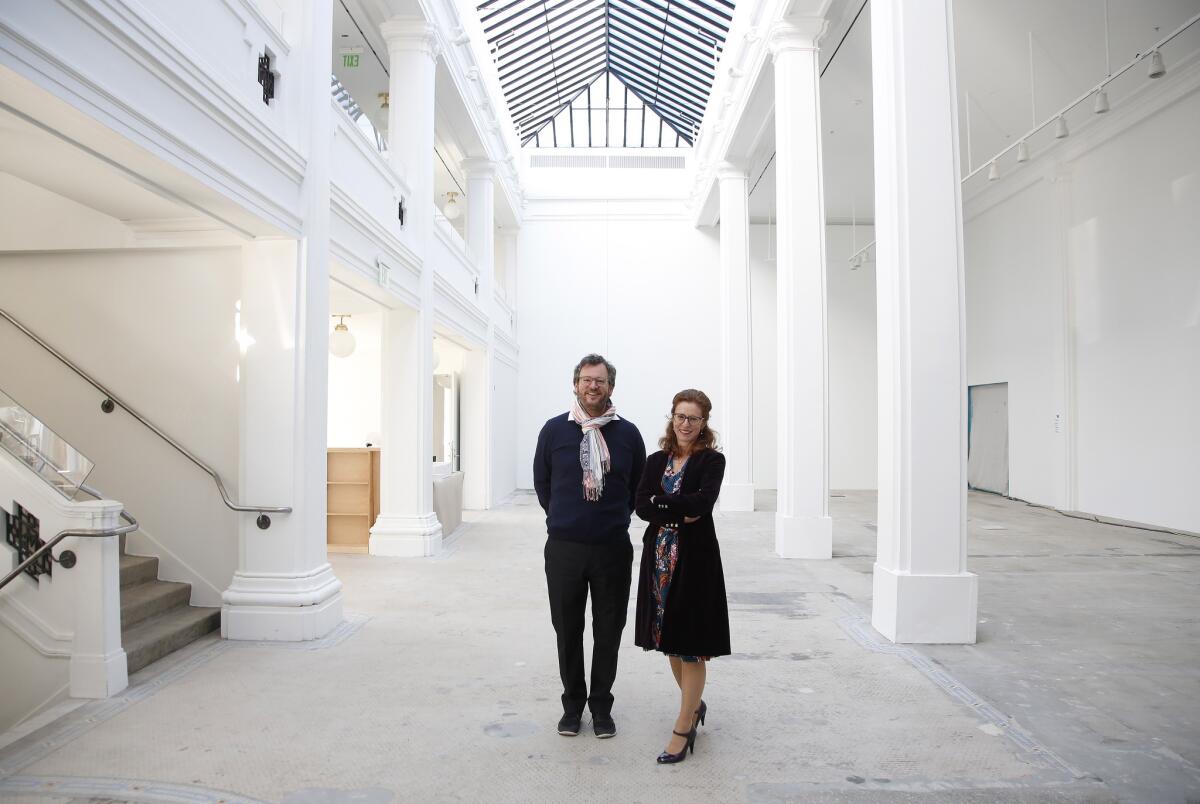 Co-founder Iwan Wirth and partner Manuela Wirth, stand in the Hauser Wirth & Schimmel gallery space in downtown Los Angeles.