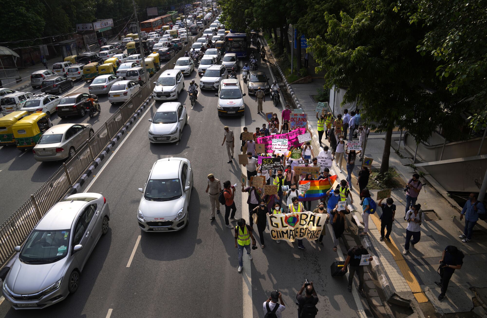 Activists participate in a protest march as part of the Fridays for Future climate movement's initiatives in India.