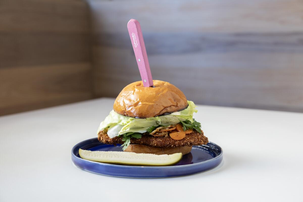 LOS ANGELES, CA - OCTOBER 19: The chicken schnitzel sandwich at Kismet in Los Angeles, CA on Saturday, Oct. 19, 2024. (Myung J. Chun / Los Angeles Times)