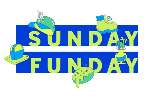 Sunday Funday information box logo with colorful illustrations