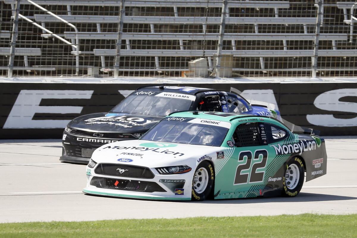 Austin Cindric, in the No. 22 car, competes in the Xfinity Series race in Fort Worth on July 18, 2020.