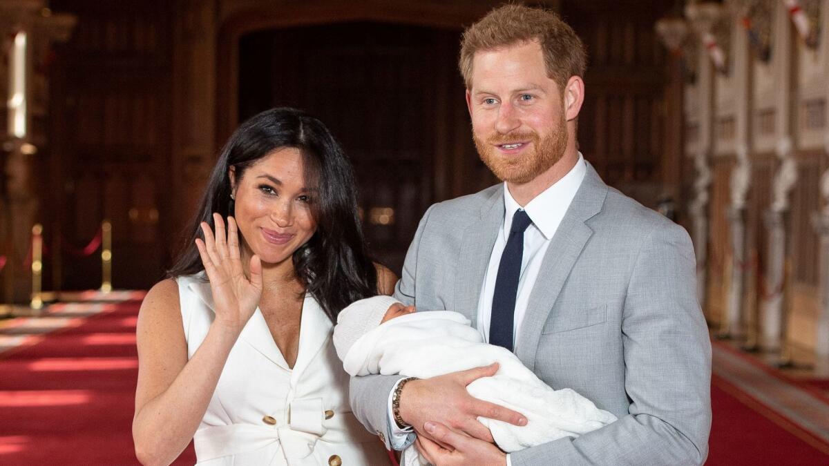 Prince Harry and his wife, Meghan, introduce Master Archie Harrison Mountbatten-Windsor. He's not a prince, but he'll be entitled to become one later; it's complicated.