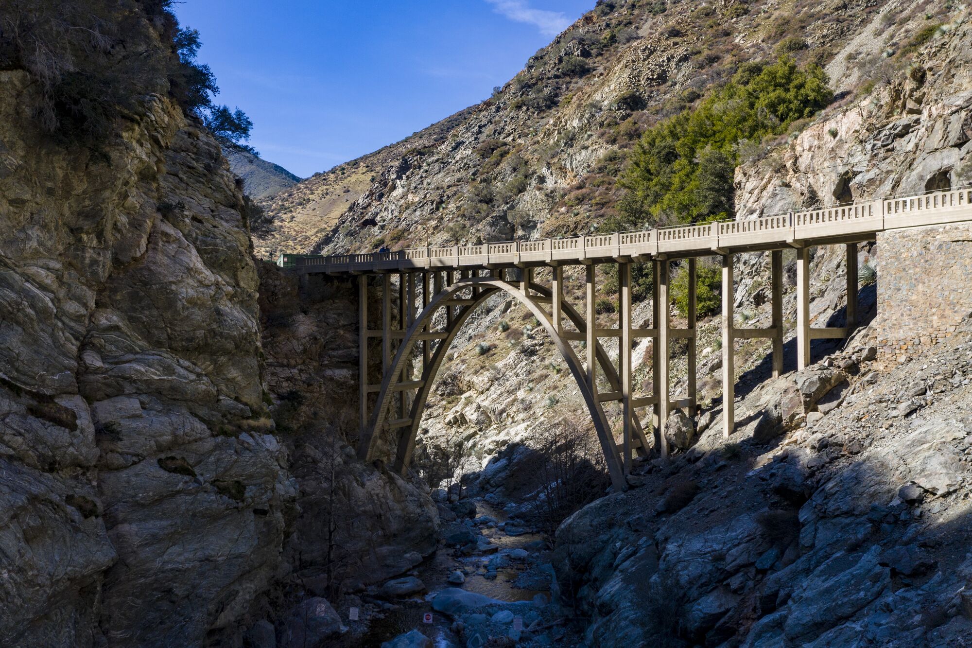 The Bridge to Nowhere crosses the East Fork of the San Gabriel River.