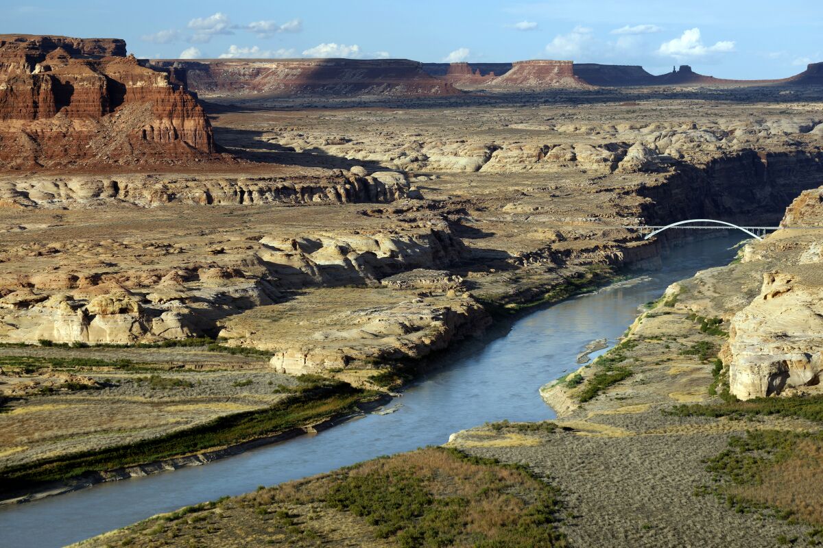 The Colorado River flows near Hite Overlook, Utah.