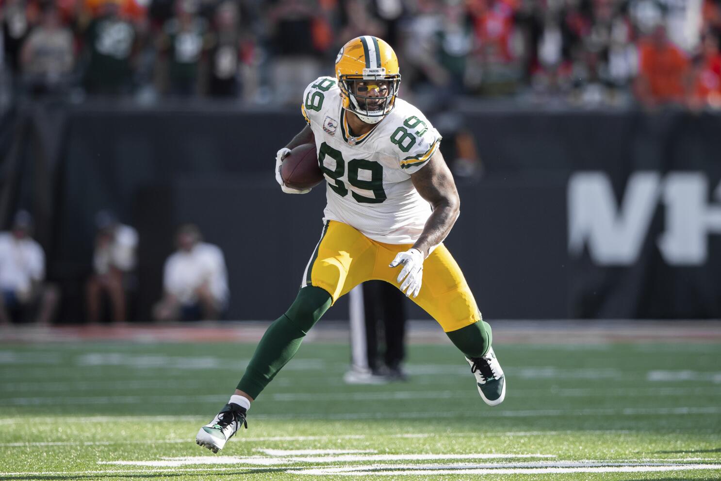 Marcedes Lewis of the Green Bay Packers runs for yards during a