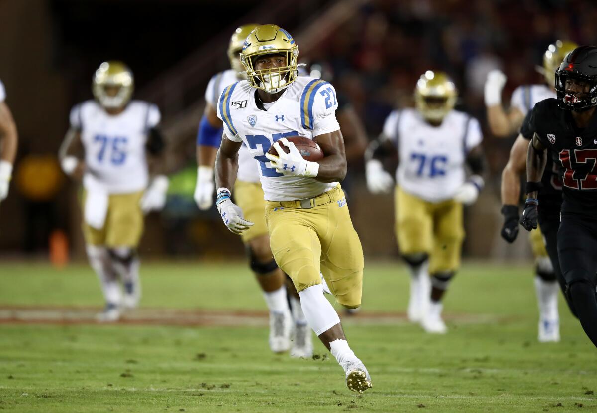 UCLA running back Joshua Kelley carries the ball during a win over Stanford on Oct. 17.