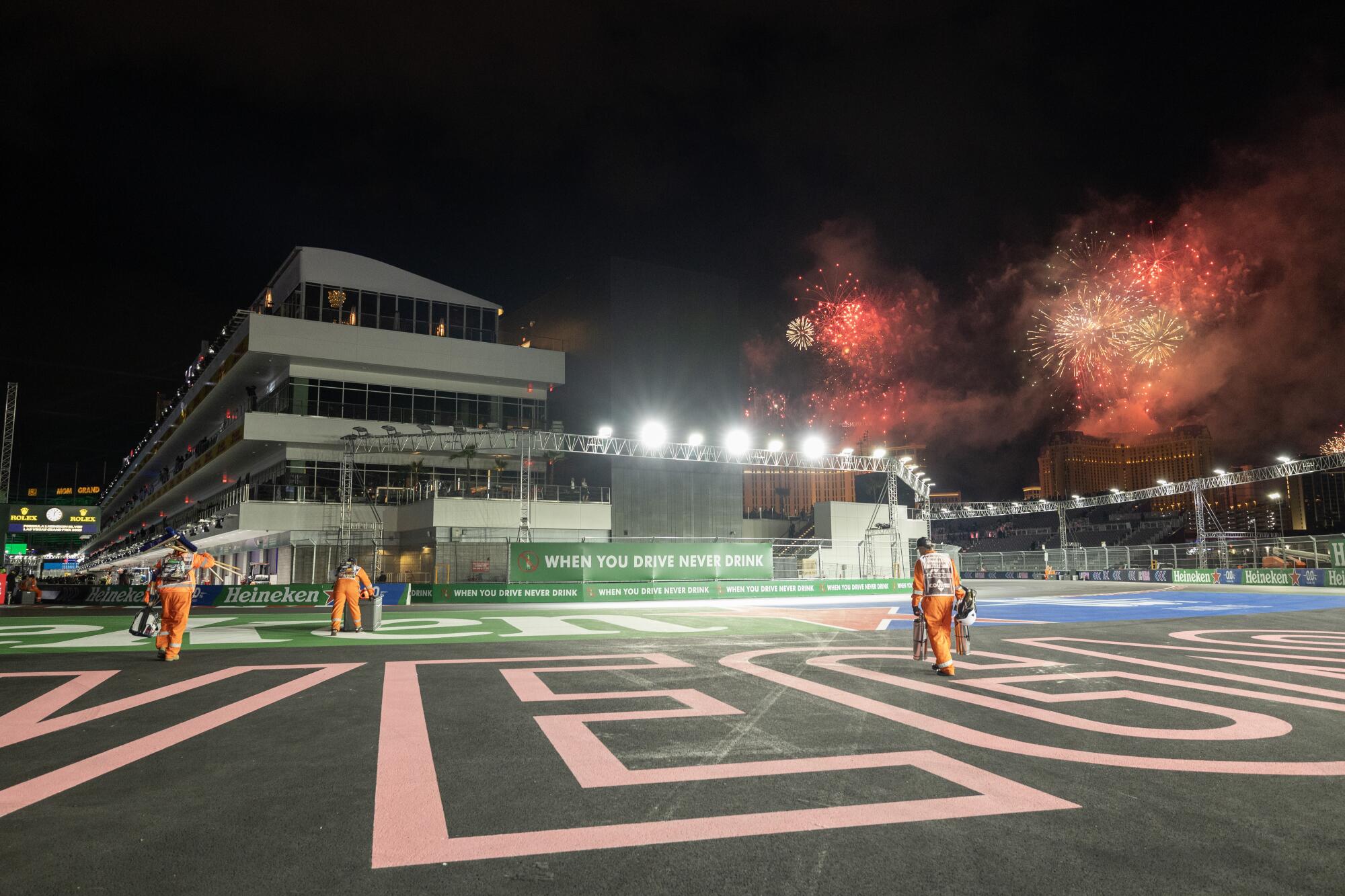 The Las Vegas Grand Prix closes with fireworks over the track early Sunday morning.