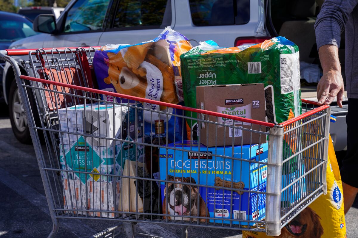 A shopping cart outside the Costco in Los Feliz in 2020.