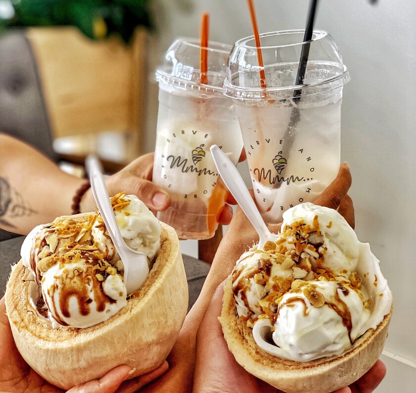 Coconut drinks and gelato at Mmm Gelato in Garden Grove.