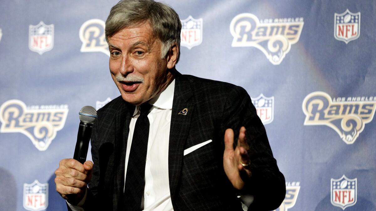 Rams owner Stan Kroenke takes questions from reporters after announcing the team was moving from St. Louis to Los Angeles.
