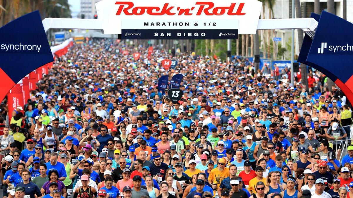 Competitors leave the starting gate at the Synchrony Rock'n'Roll San Diego Marathon and Half Marathon.