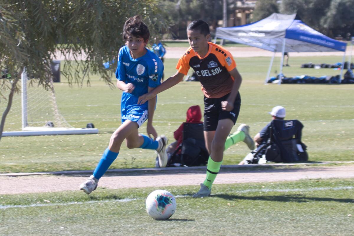 Jacob Cravatt (left) plays in the MLS Next program through the Albion youth soccer club.