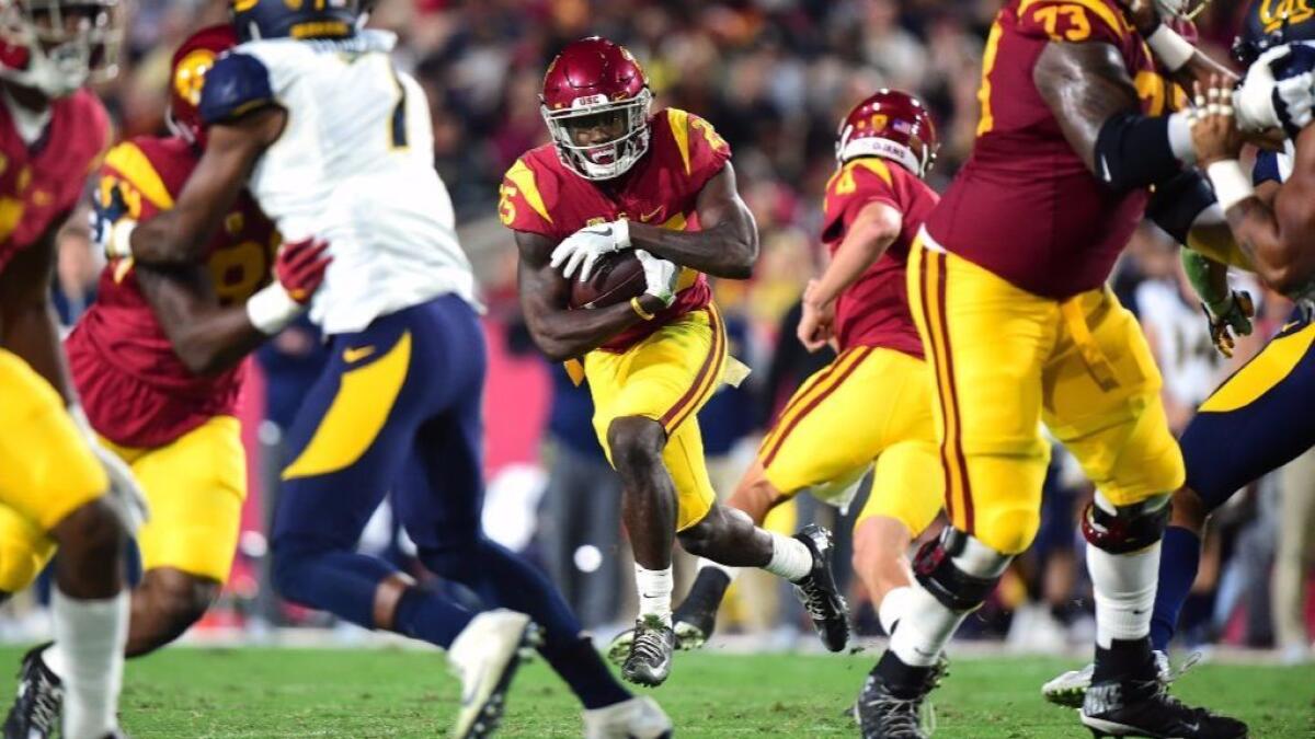USC running back Ronald Jones II runs against California during a game at the Coliseum on Oct. 27.
