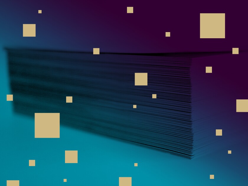 illustration photo d'une pile de papiers recouverts de pixels dispersés