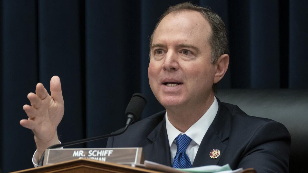 House Intelligence Committee Chairman Adam Schiff, D-Calif., speaks at a hearing in Washington on March 28.