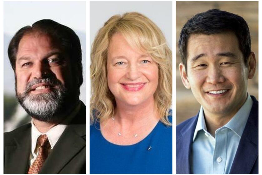 Candidates for the 37th Senate District (L to R) incumbent John Moorlach, Katrina Foley and Dave Min