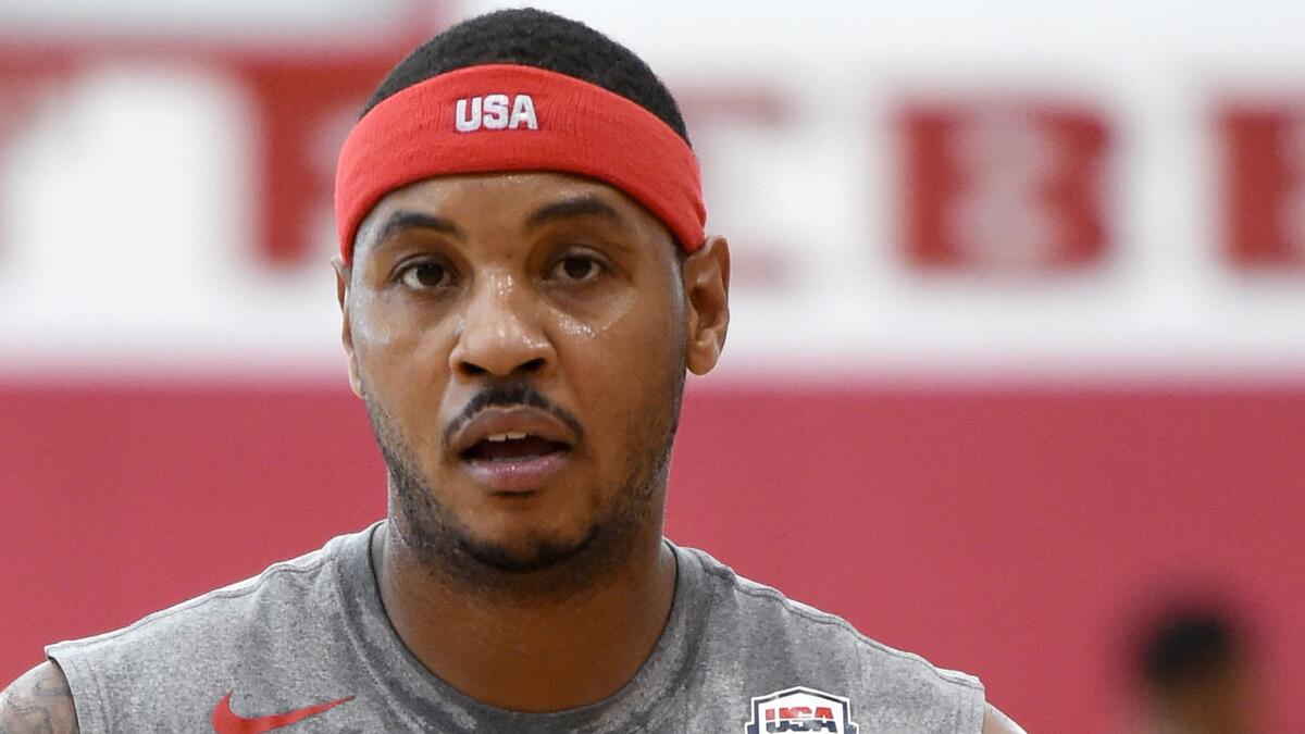 Carmelo Anthony practices with the U.S. men's basketball team Thursday in Las Vegas.