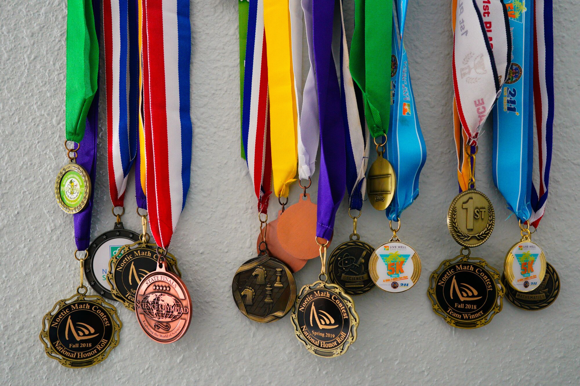 Mihir Konkapaka has several math medals hanging on his bedroom wall.