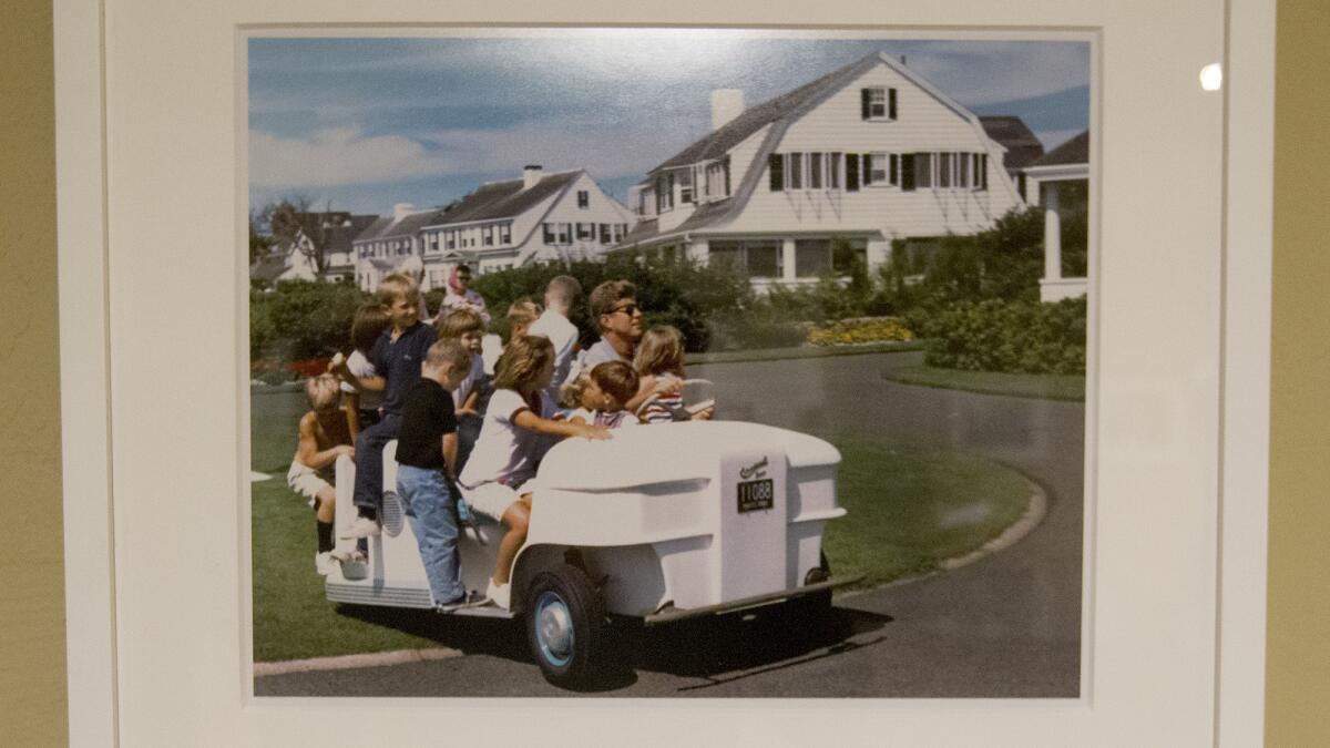 A photograph of President Kennedy with his nieces and nephews at the Kennedy compound in 1962.