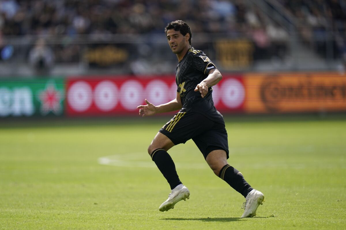 LAFC's Carlos Vela chases the ball during the first half of a 3-0 victory over the Colorado Rapids.